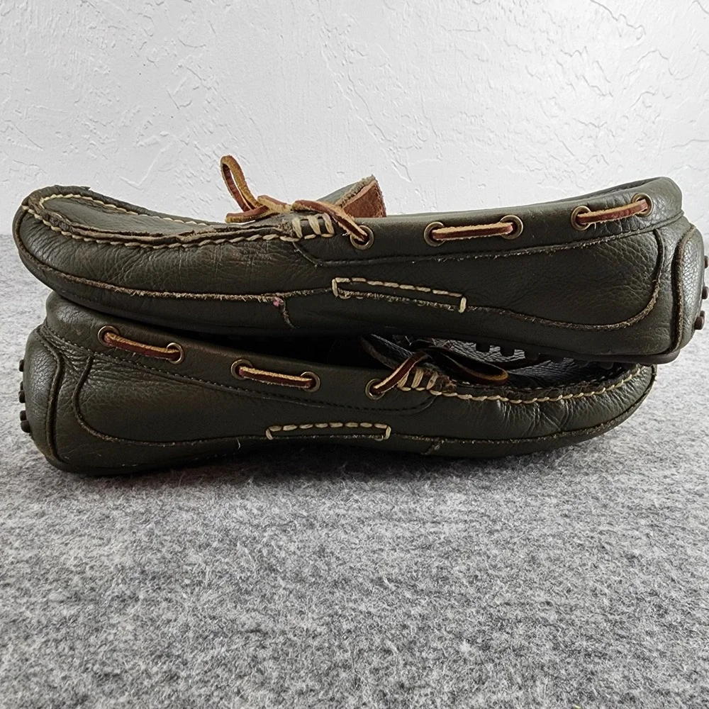 Polo Ralph Lauren Mens 10.5D Olive Green Leather Pebbled Driving Loafers Shoes